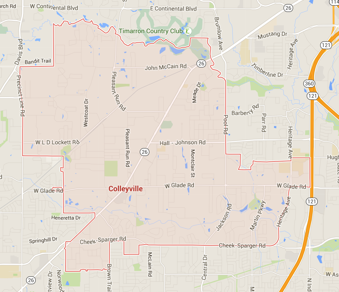 Colleyville, TX area map of lawn care - North Texas Lawns